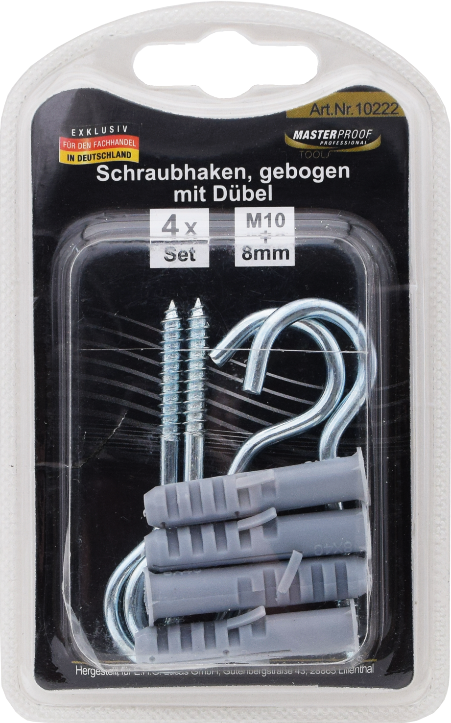 Schraubhaken gebogen M10 mit Dübel 8 mm