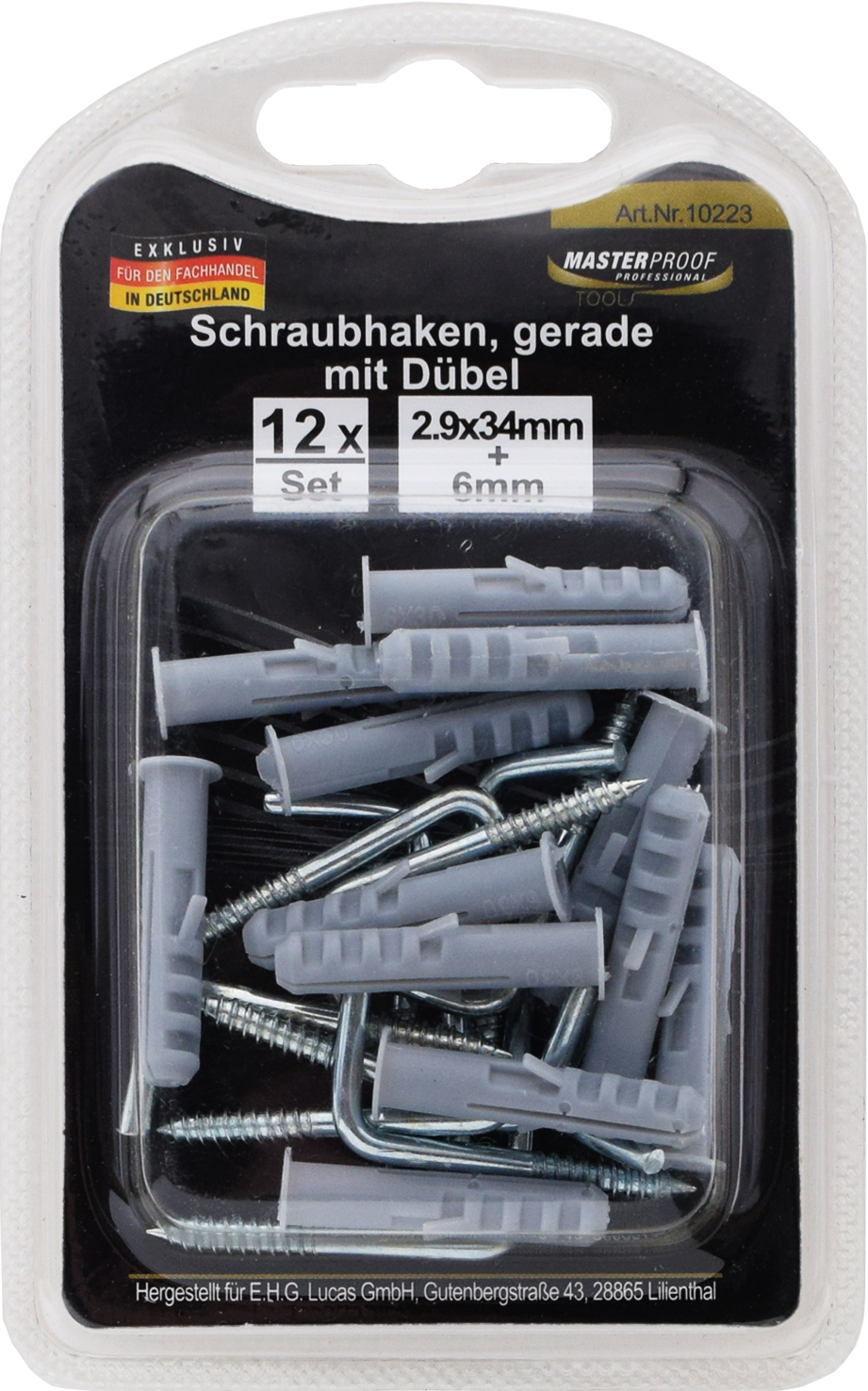 Schraubhaken gerade 3 x 30 mm mit Dübel 6 mm