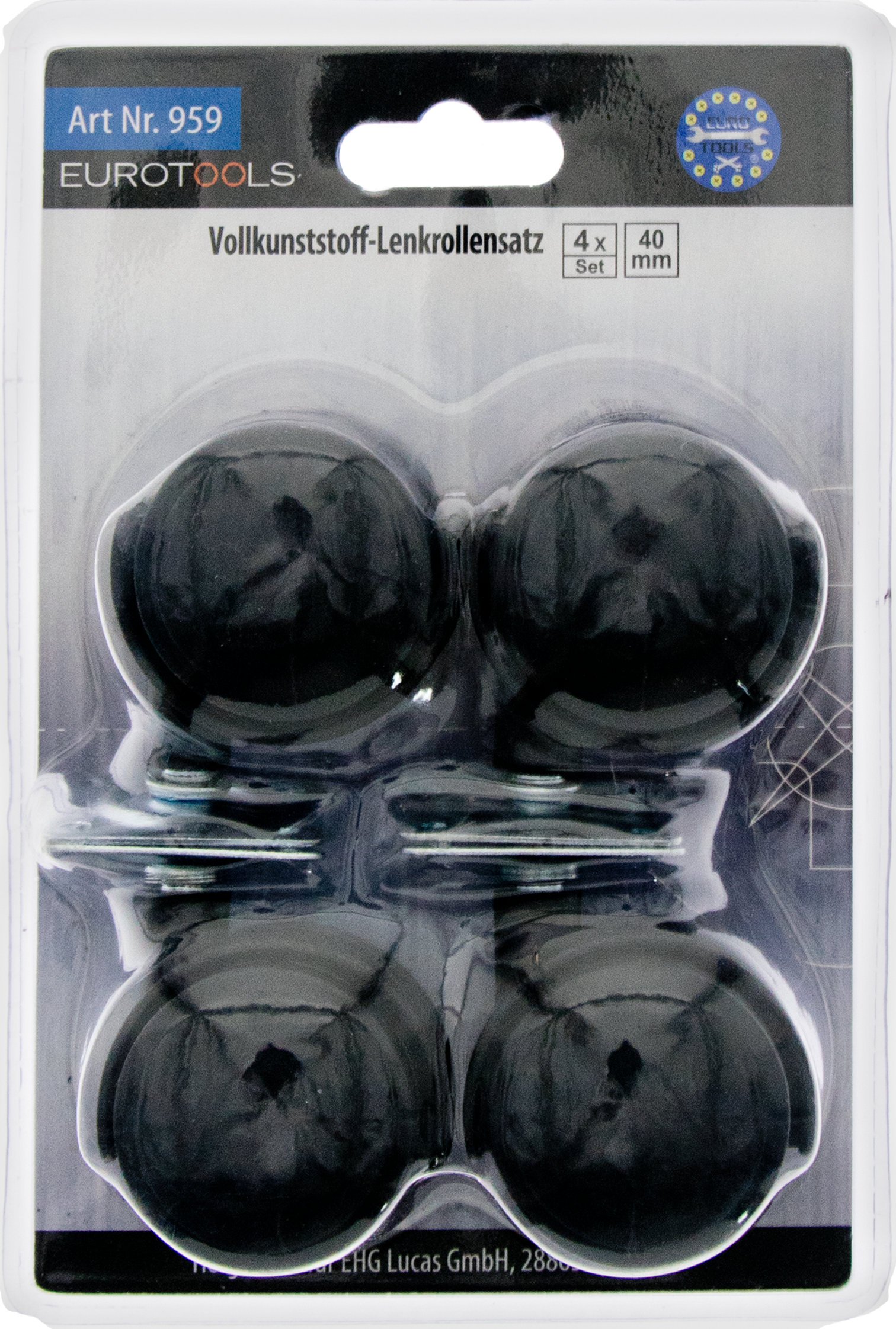 Vollkunststoff-Lenkrollensatz 40 mm