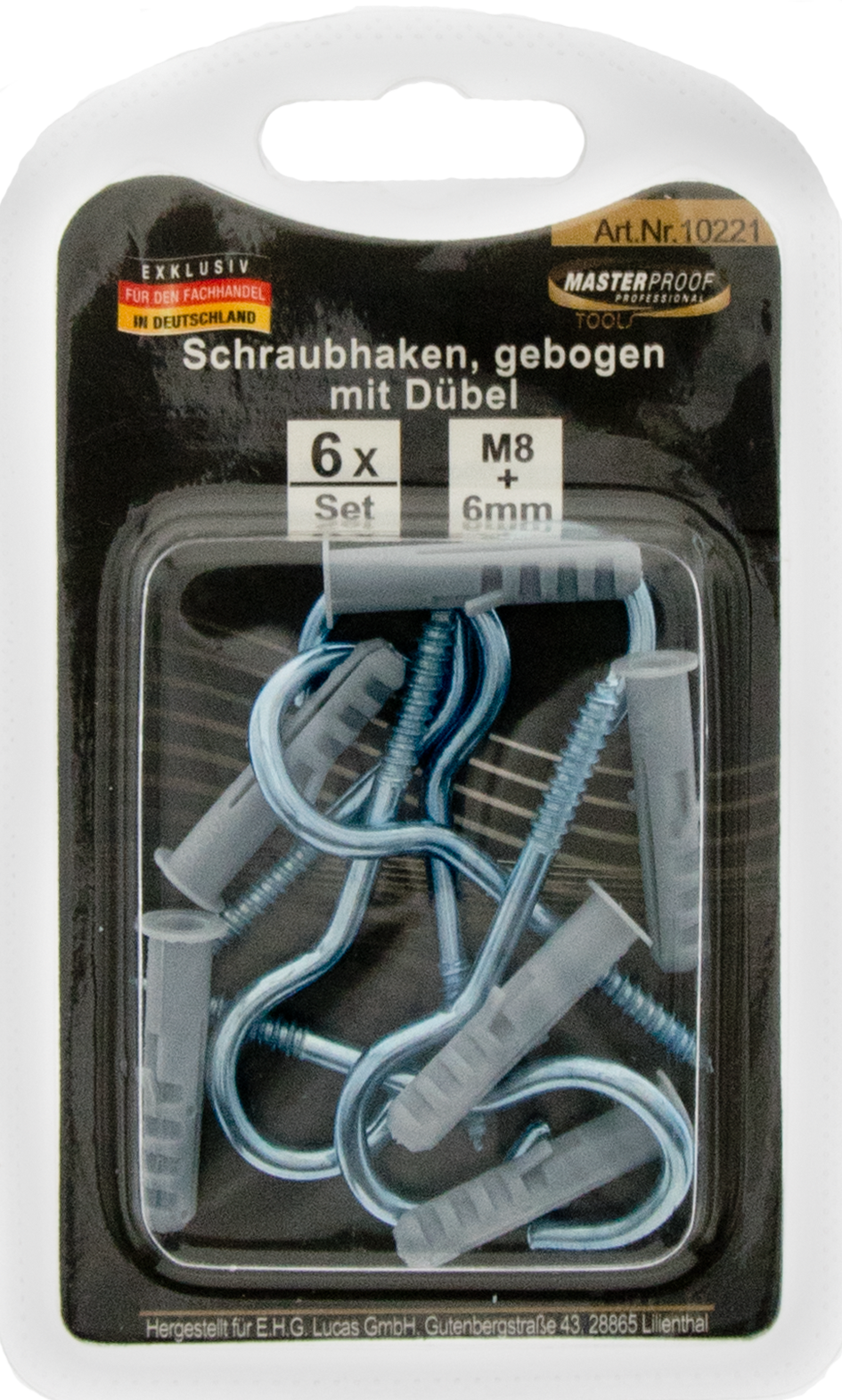Schraubhaken M8, gebogen mit Dübel 6 mm