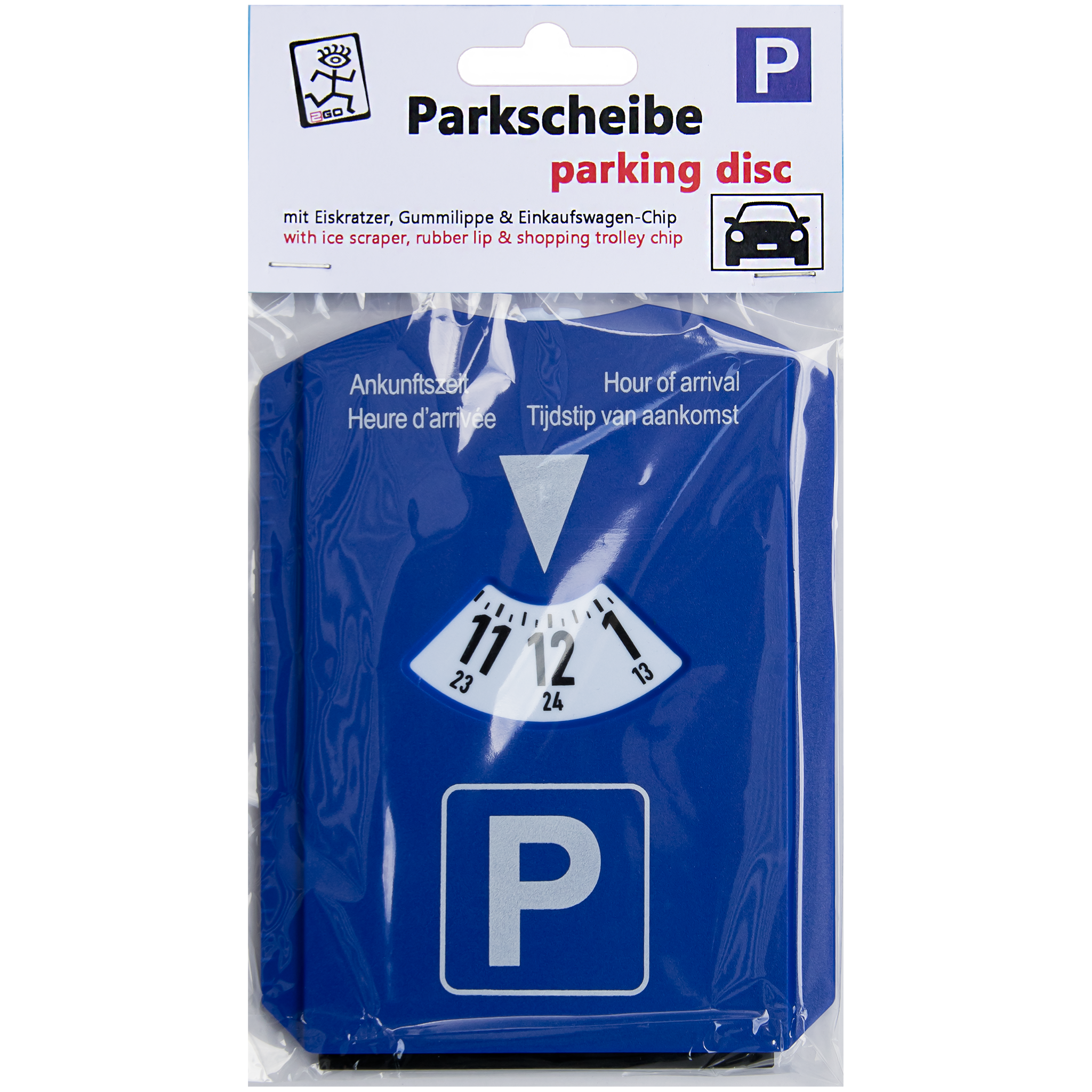 Parkscheibe mit Eiskratzer - Gummilippe - Einkaufswagen-Chip