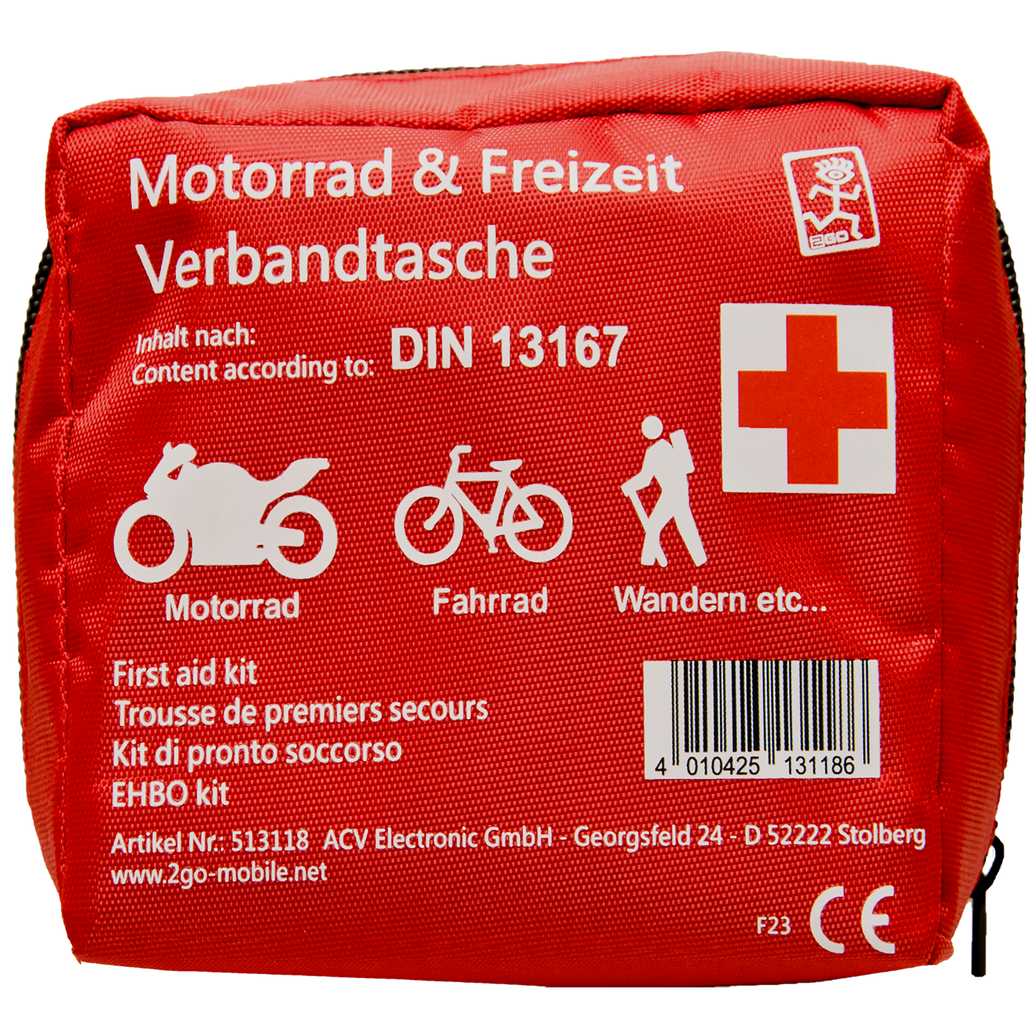 Portable Verbandtasche - für Motorrad und Fahrrad - nur 11 cm x 12 cm - nach DIN 13167