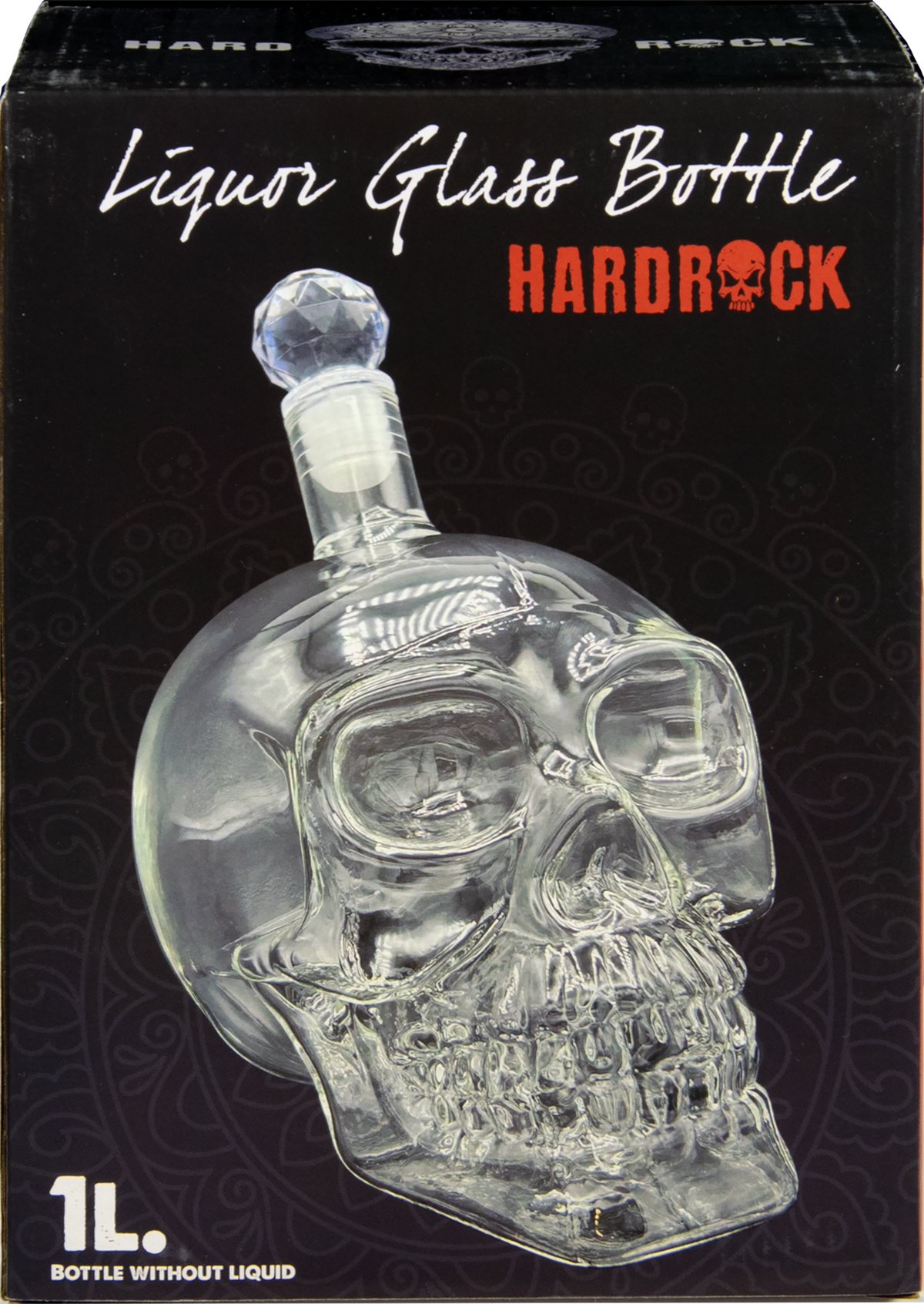 Karaffe / Likörflasche mit Glasstopfen – Totenkopfform – 1000 ml – HardRock