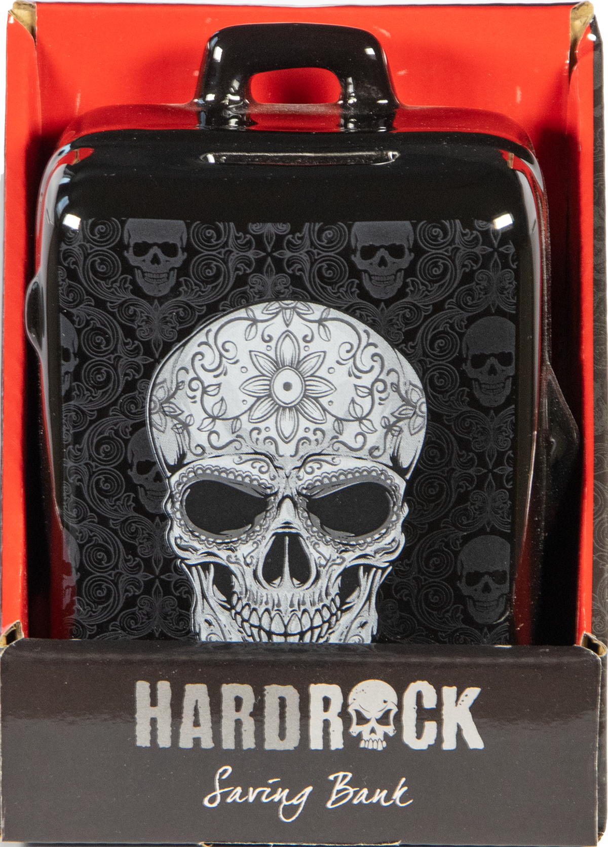 Keramik Spardose mit Münzschlitz – HardRock, Motiv „Totenkopf“