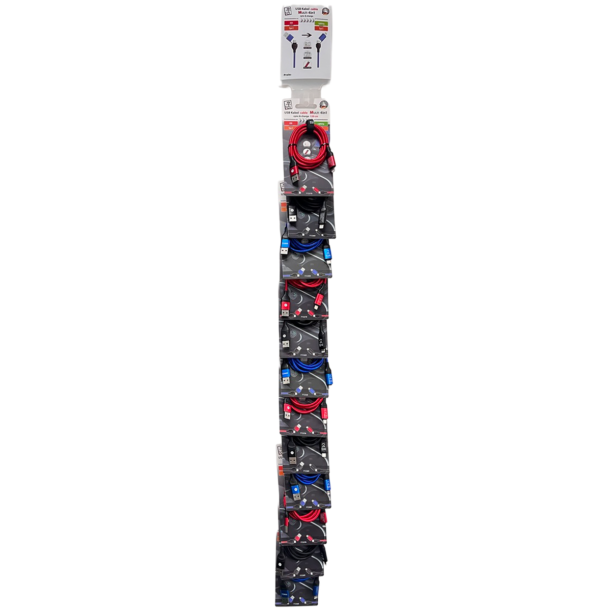 Ready2Sell Strip USB A / USB Type-C Multi-Ladekabel - Nylonummantelung - rot & blau & schwarz - 12 Stück