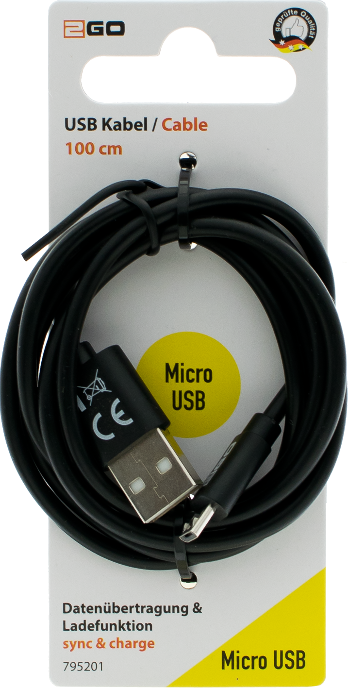 USB Datenkabel - USB A <-> Micro-USB - 100 cm - schwarz