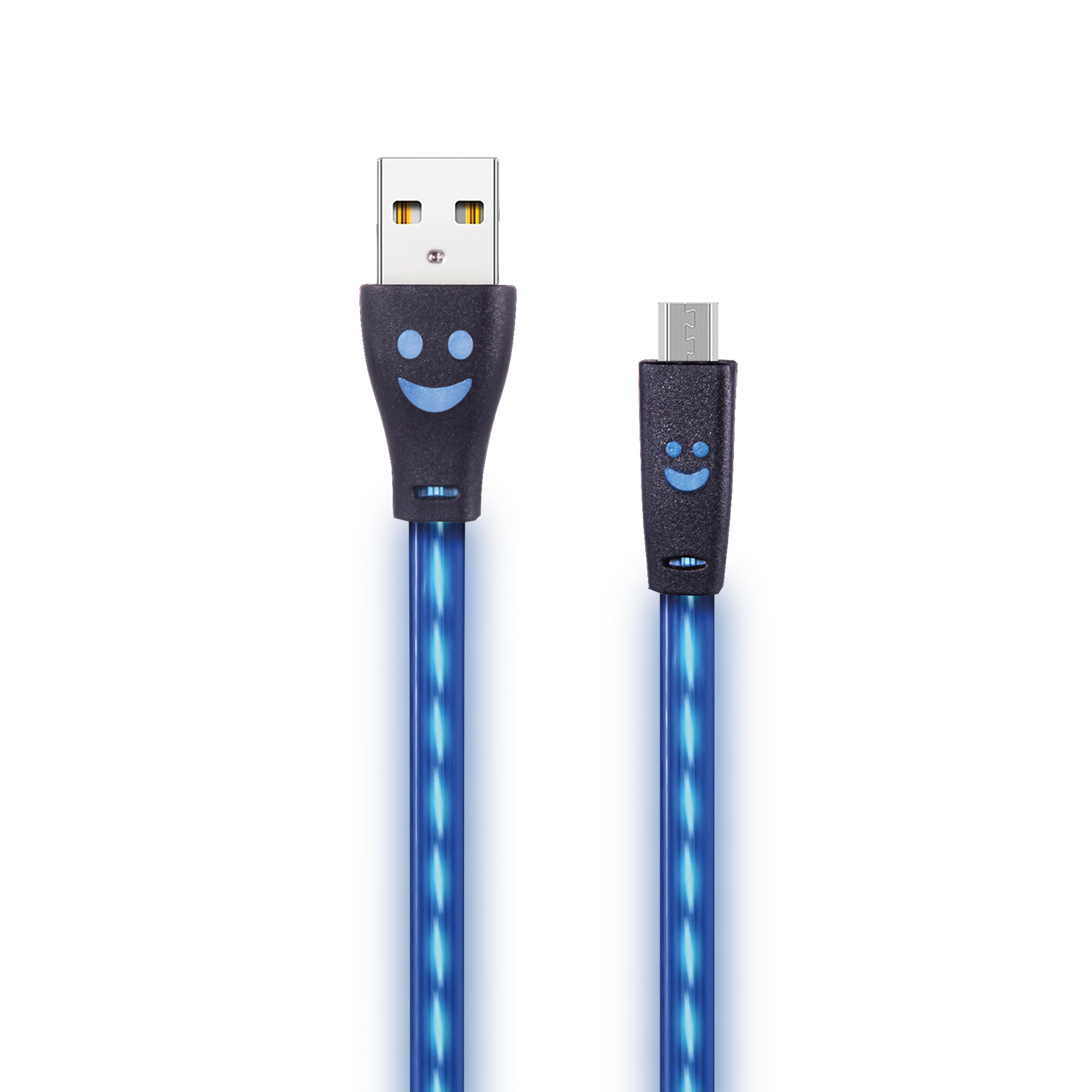 USB Datenkabel - 3 Anschlussvarianten - 100 cm - transparent mit blauem LED-Lauflicht