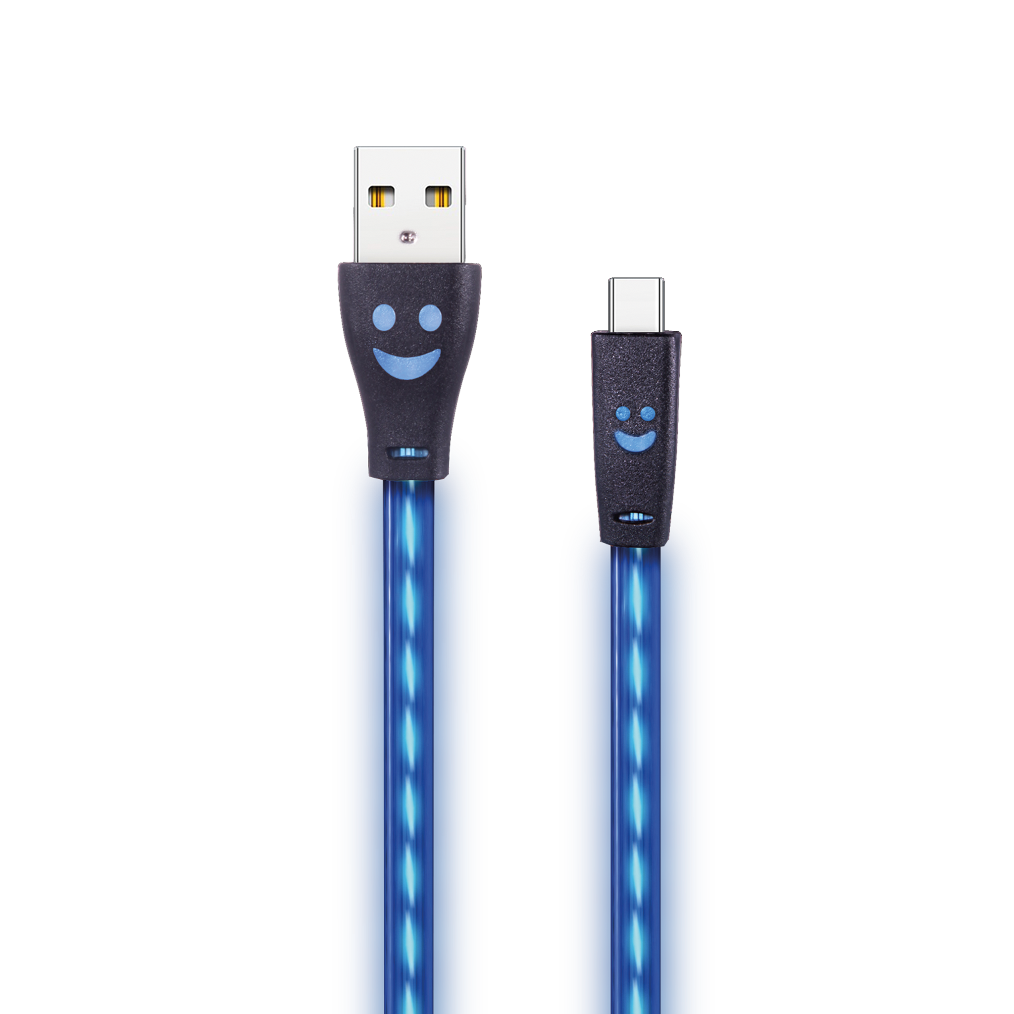 USB Datenkabel - 3 Anschlussvarianten - 100 cm - transparent mit blauem LED-Lauflicht