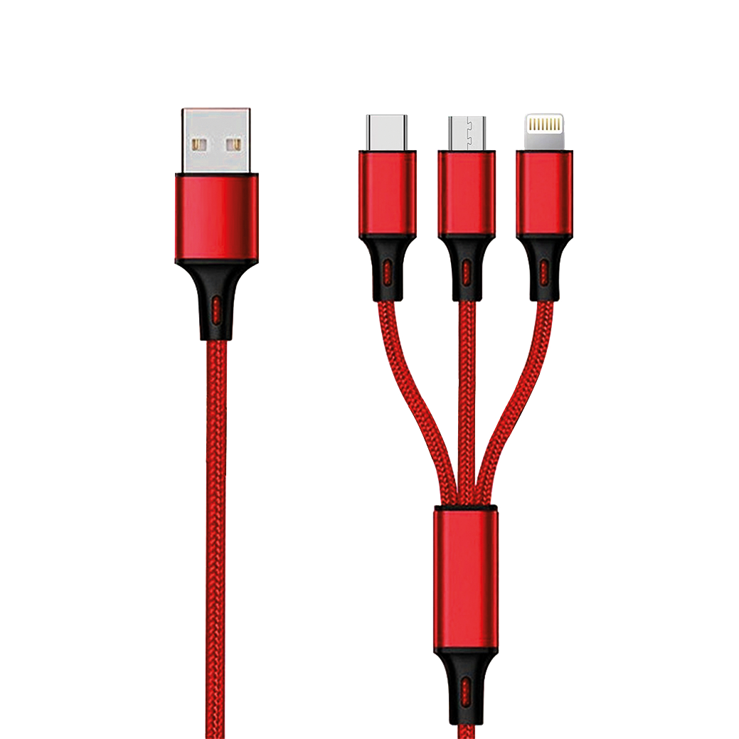 3 in 1 USB Ladekabel - USB A <-> Micro-USB / Apple 8-Pin (Lightning) / USB Type-C - 150 cm - diverse Farben