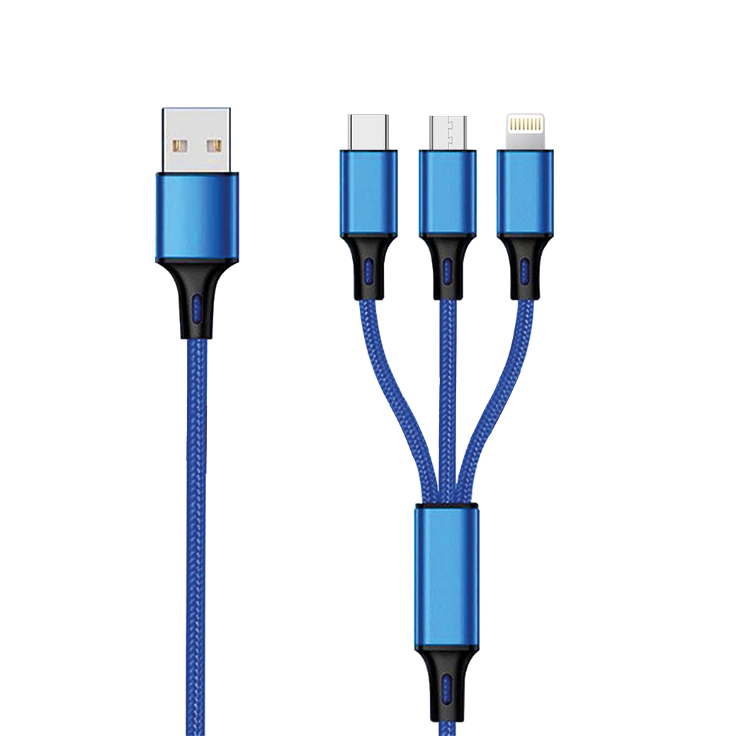 3 in 1 USB Ladekabel - USB A <-> Micro-USB / Apple 8-Pin (Lightning) / USB Type-C - 150 cm - diverse Farben