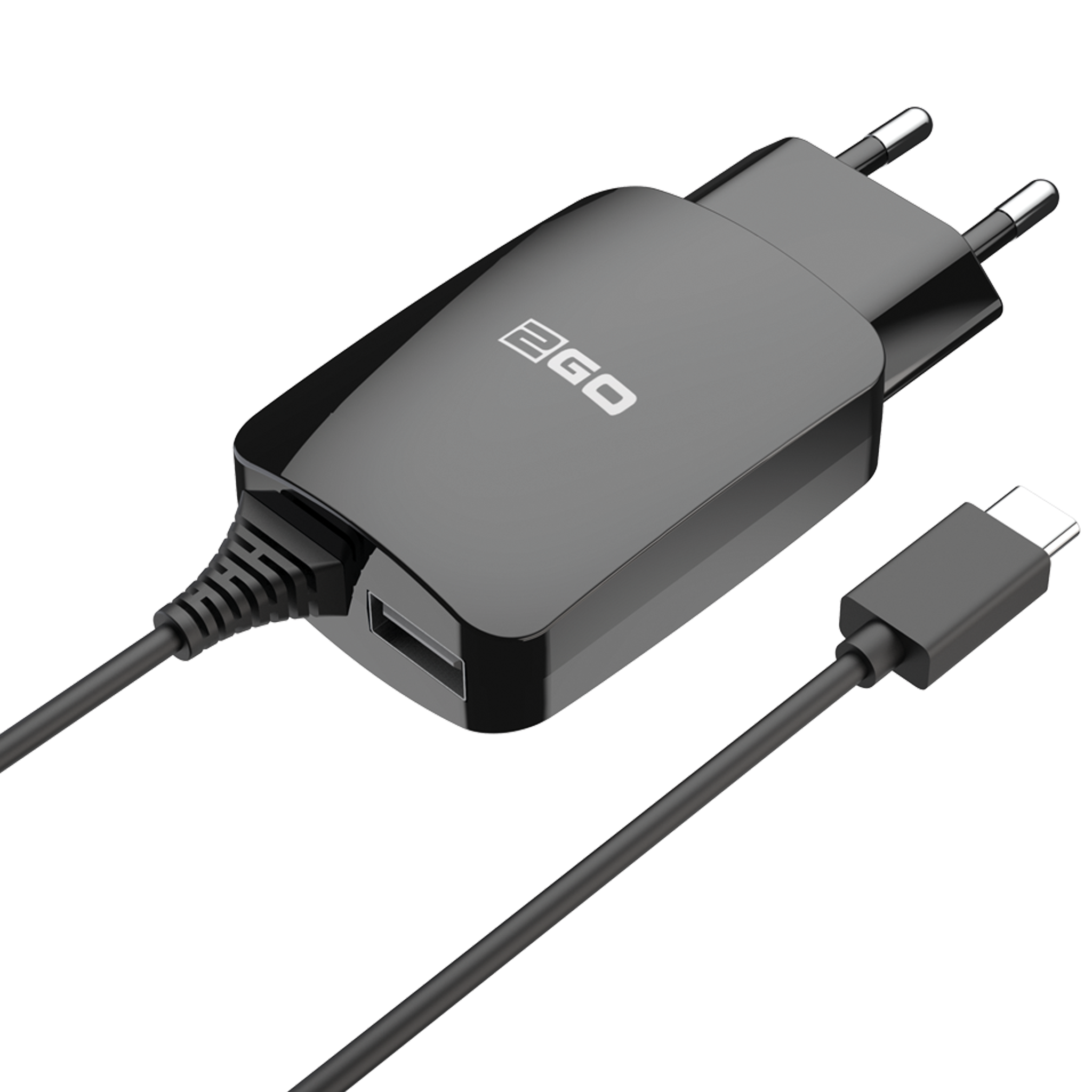 Netzladegerät - 100 V - 240 V - mit 140 cm USB Type-C Kabel und USB A Buchse - 2400 mA - 12 W - schwarz