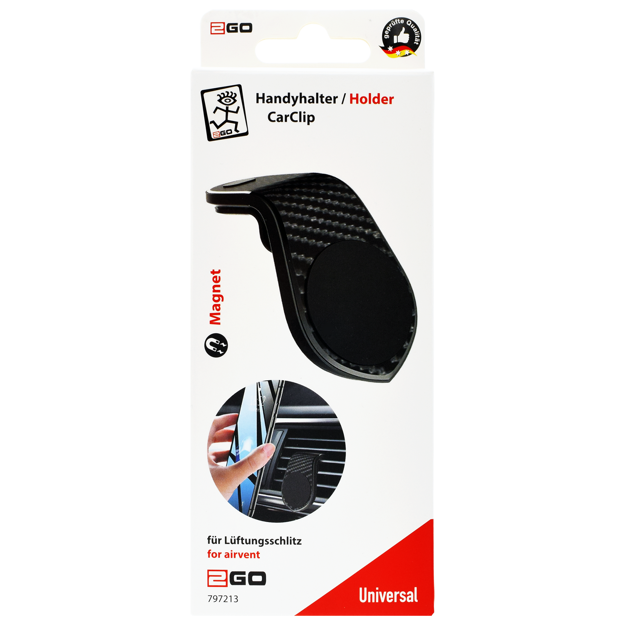 Halter "ClipMag" - Magnet - für Lüftungsschlitz - Carbon Look - Verpackung