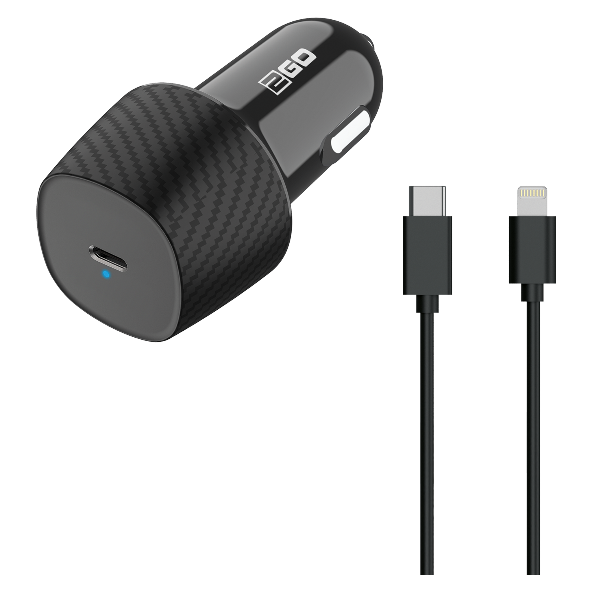 Kfz-Ladeset 12 V / 24 V - 1 x USB Type-C - USB Type-C auf Lightning Kabel - 3000 mA - 20 W - schwarz
