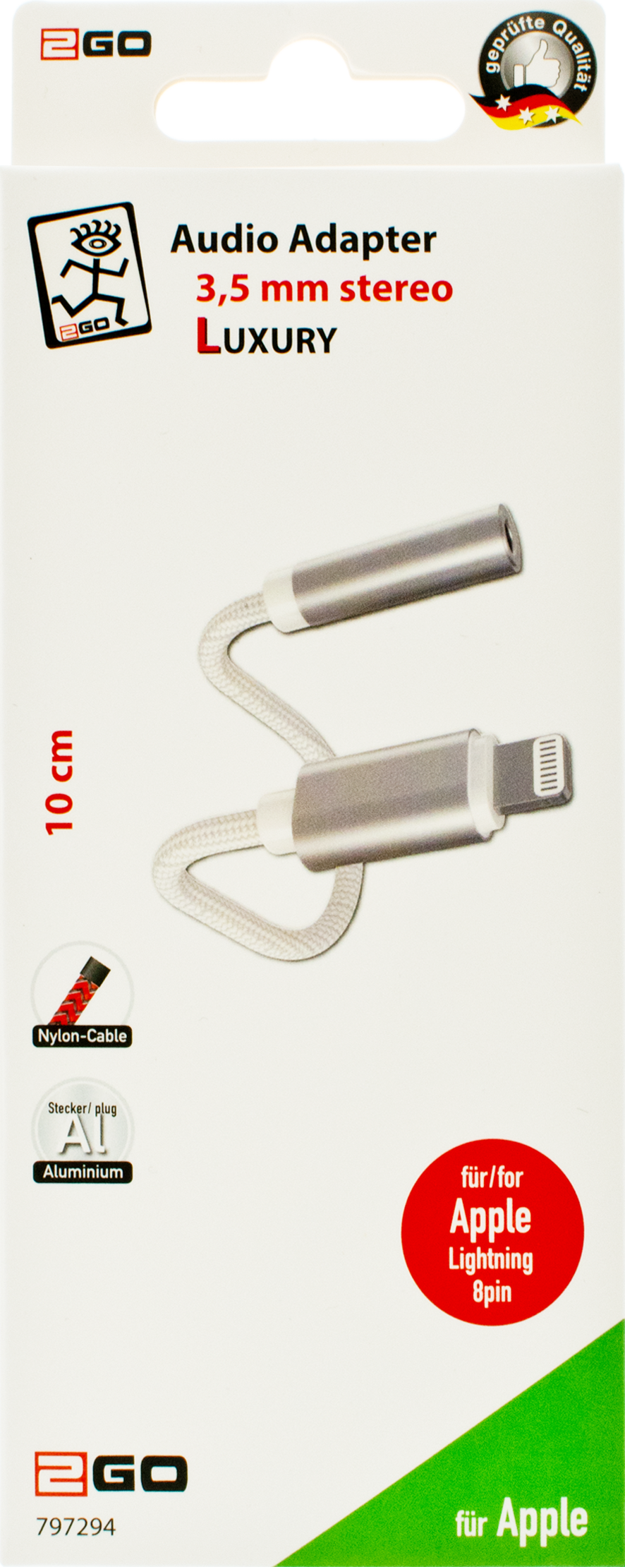 Audio-Adapter Lightning-Stecker auf 3,5 mm Klinkenbuchse - Aluminium-Stecker - 10 cm - Verpackung