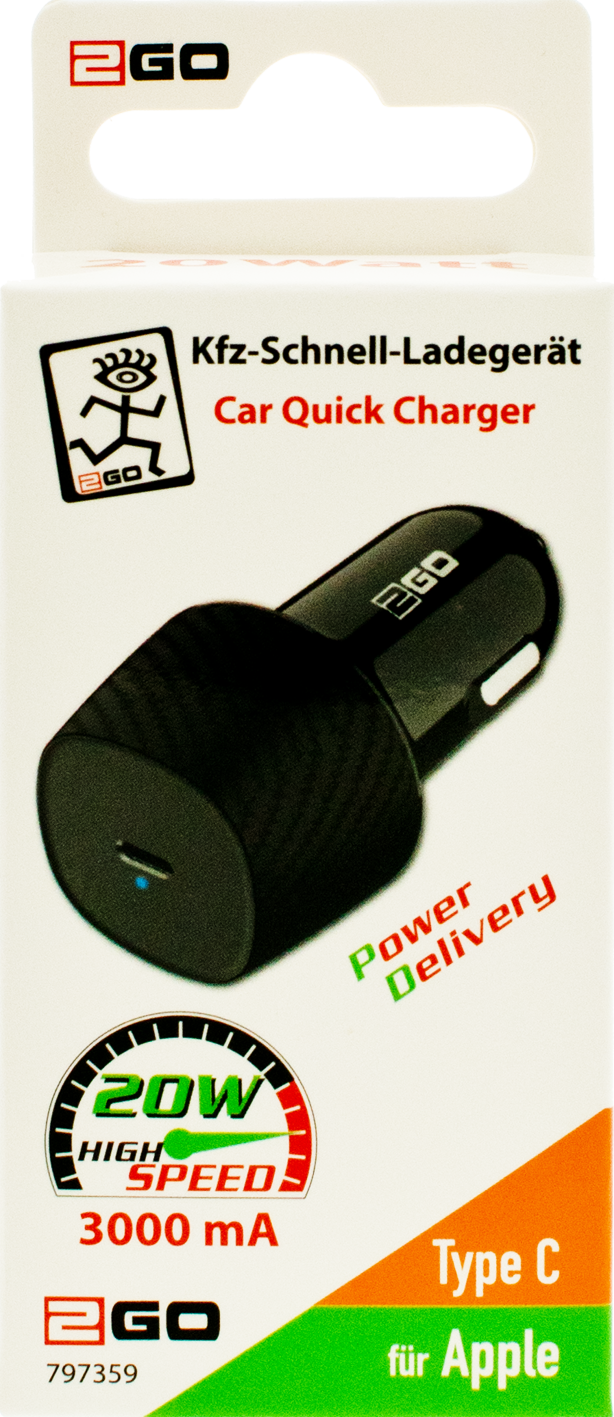 Kfz-Ladegerät / Power Delivery / 1 x USB Type-C / 20 W / 3000 mA / schwarz