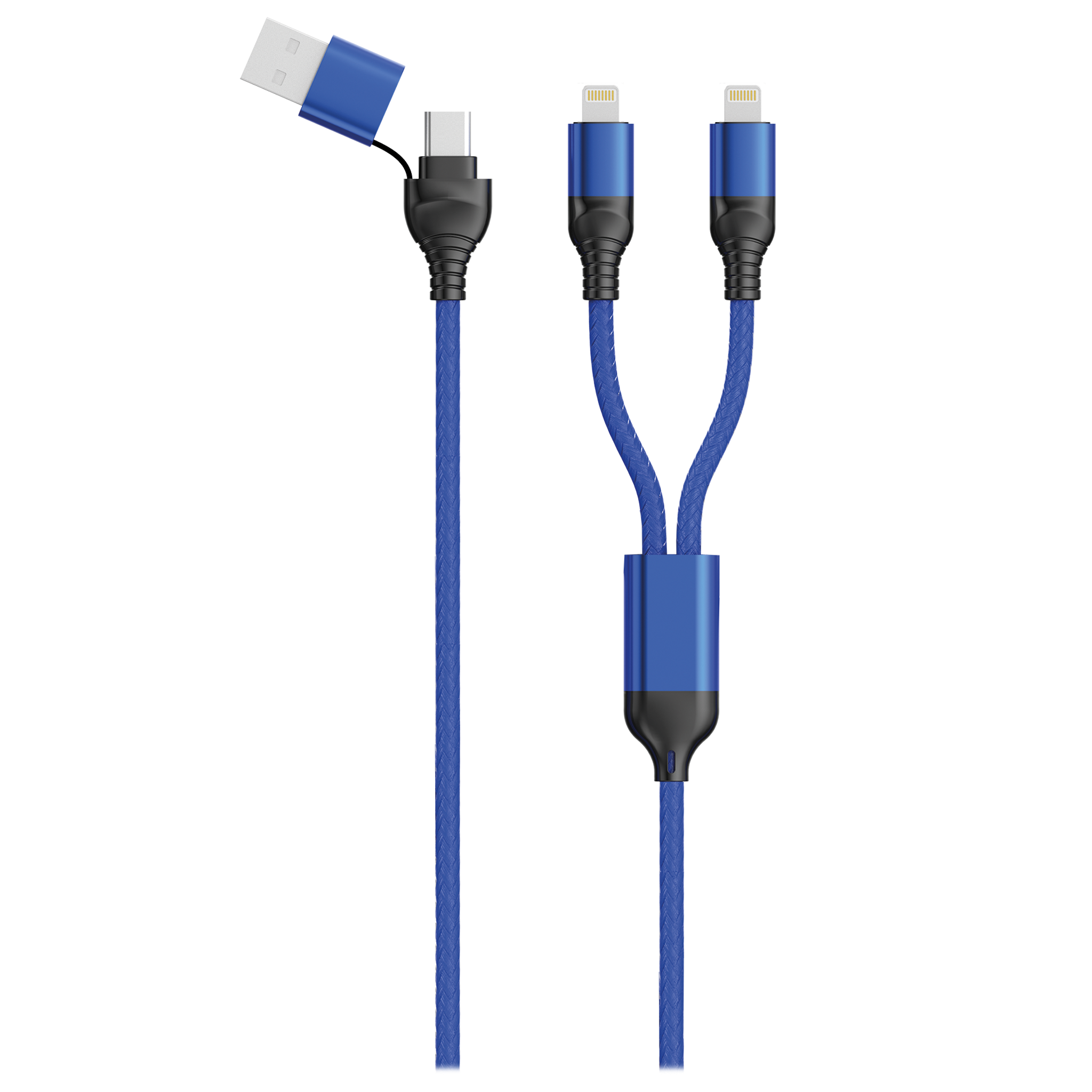 USB Ladekabel DUO - USB A oder USB Type-C auf 2 x Lightning - 120 cm - blau
