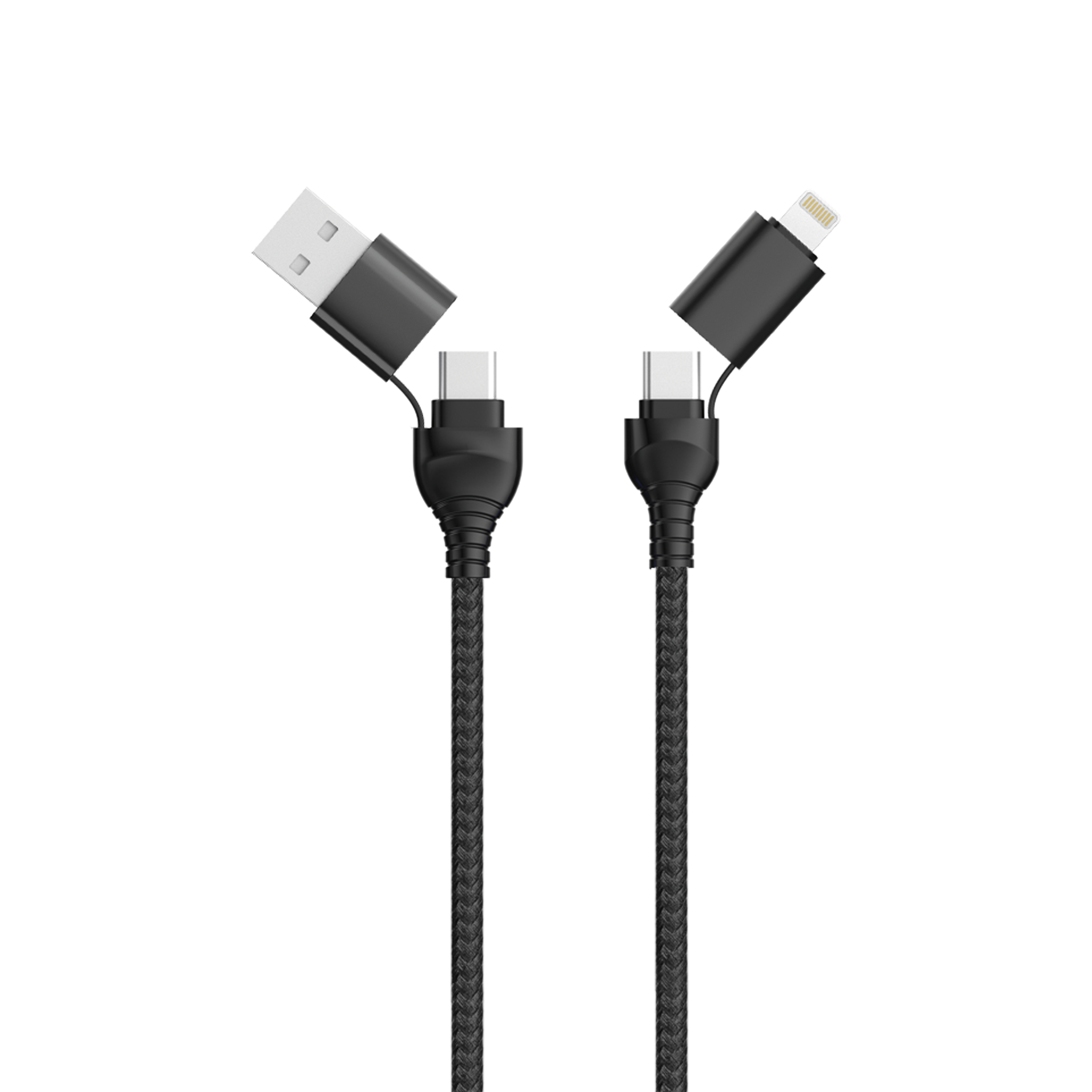 4 in 1 USB A / USB Type-C Ladekabel für Lightning & USB Type-C - schwarz - 120 cm