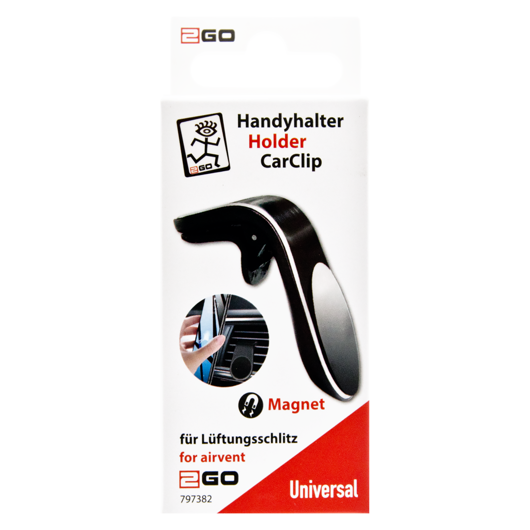 Halter "Carclip" - Lüftungsschlitz - Magnet - schwarz - Verpackung