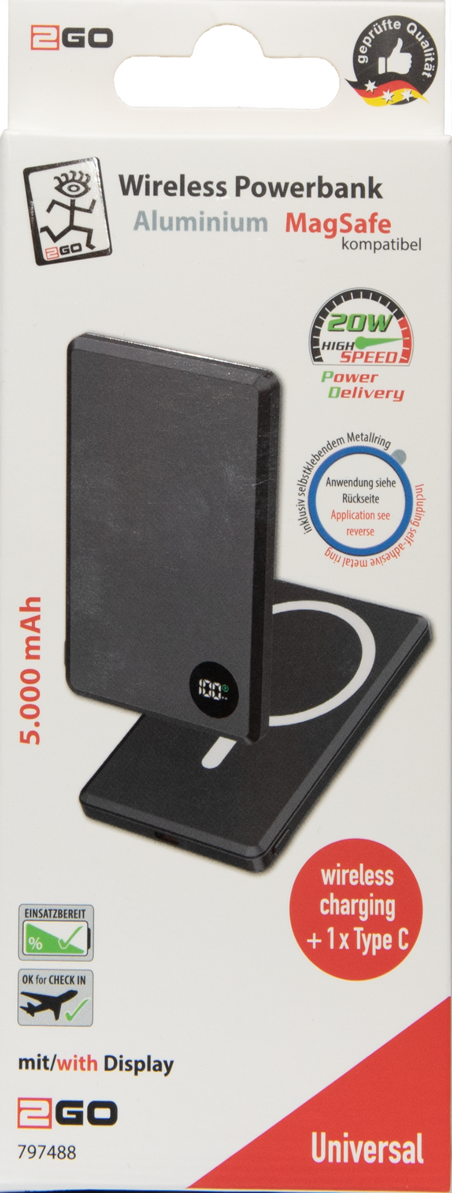 Wireless Powerbank 5000 mA - 1 x USB Type-C