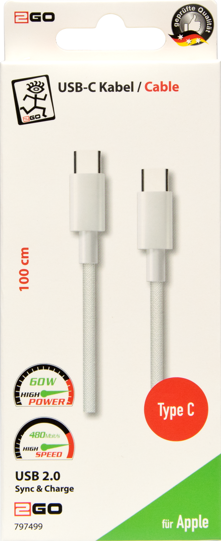 USB Datenkabel - USB Type-C <-> USB Type-C - 100 cm - weiß