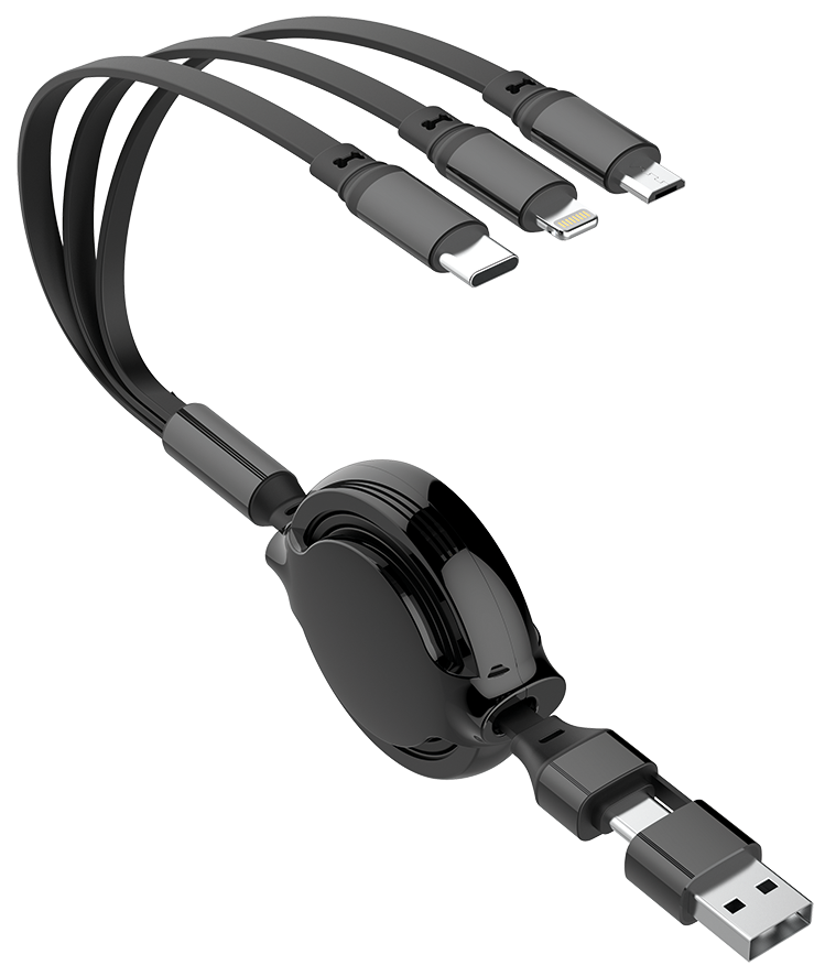 3 in 1 USB Ladekabel mit Aufroll-Automatik