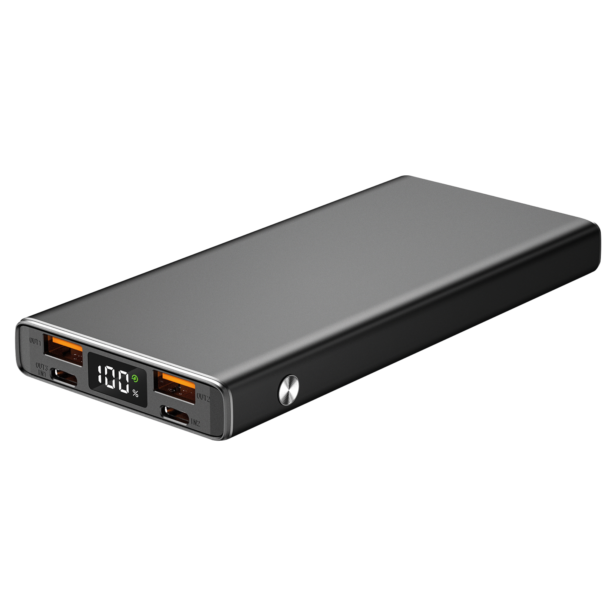 Powerbank 10000 mAh - 2 x USB A - 2 x USB Type-C - Aluminium-Gehäuse - anthrazit