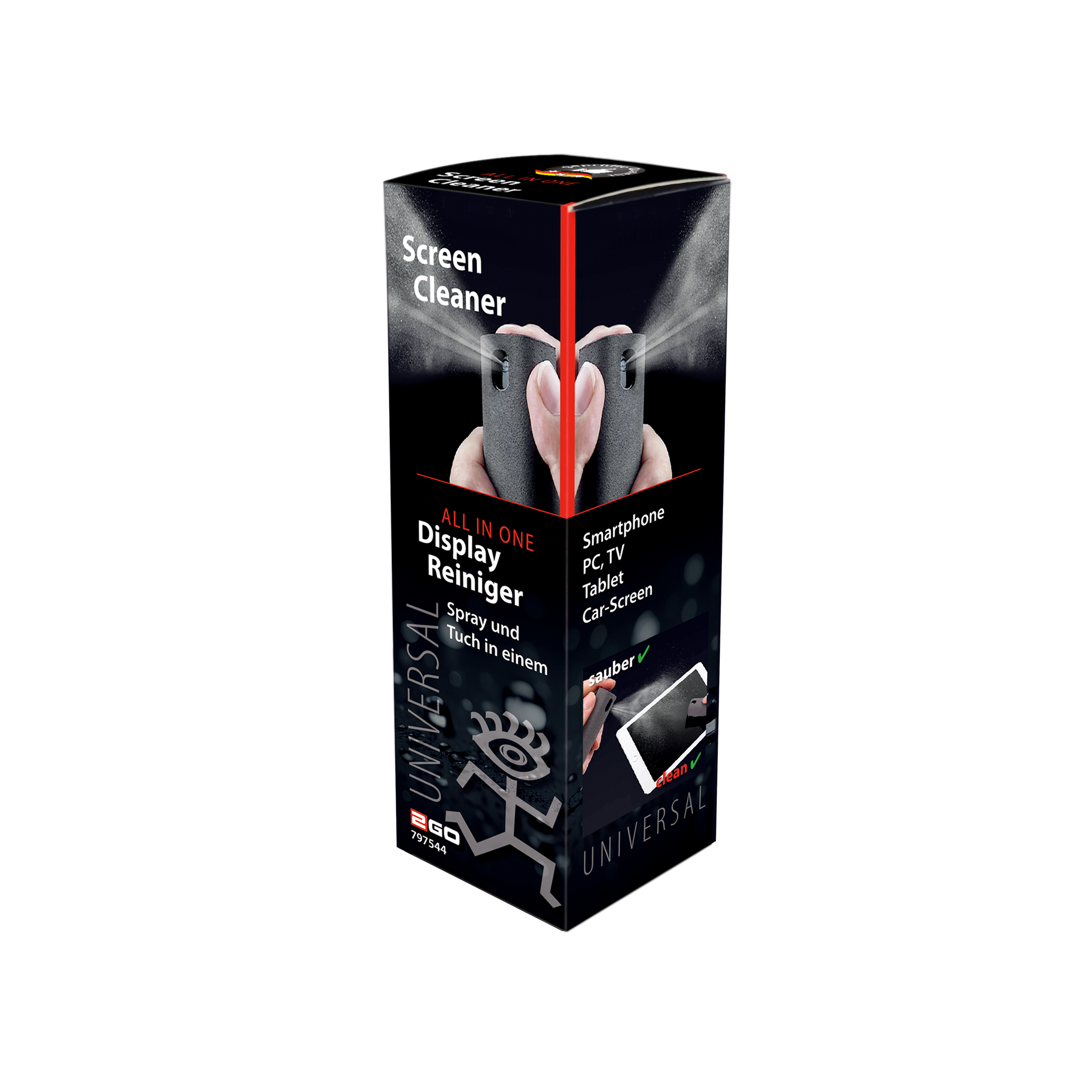 Display-Reiniger "All-in-One" - Reinigungsspray und Mikrofasertuch - 20 ml - Verpackung