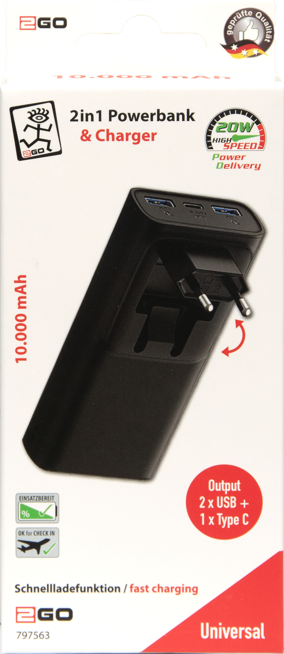 Powerbank mit Netzstecker 10000mAh