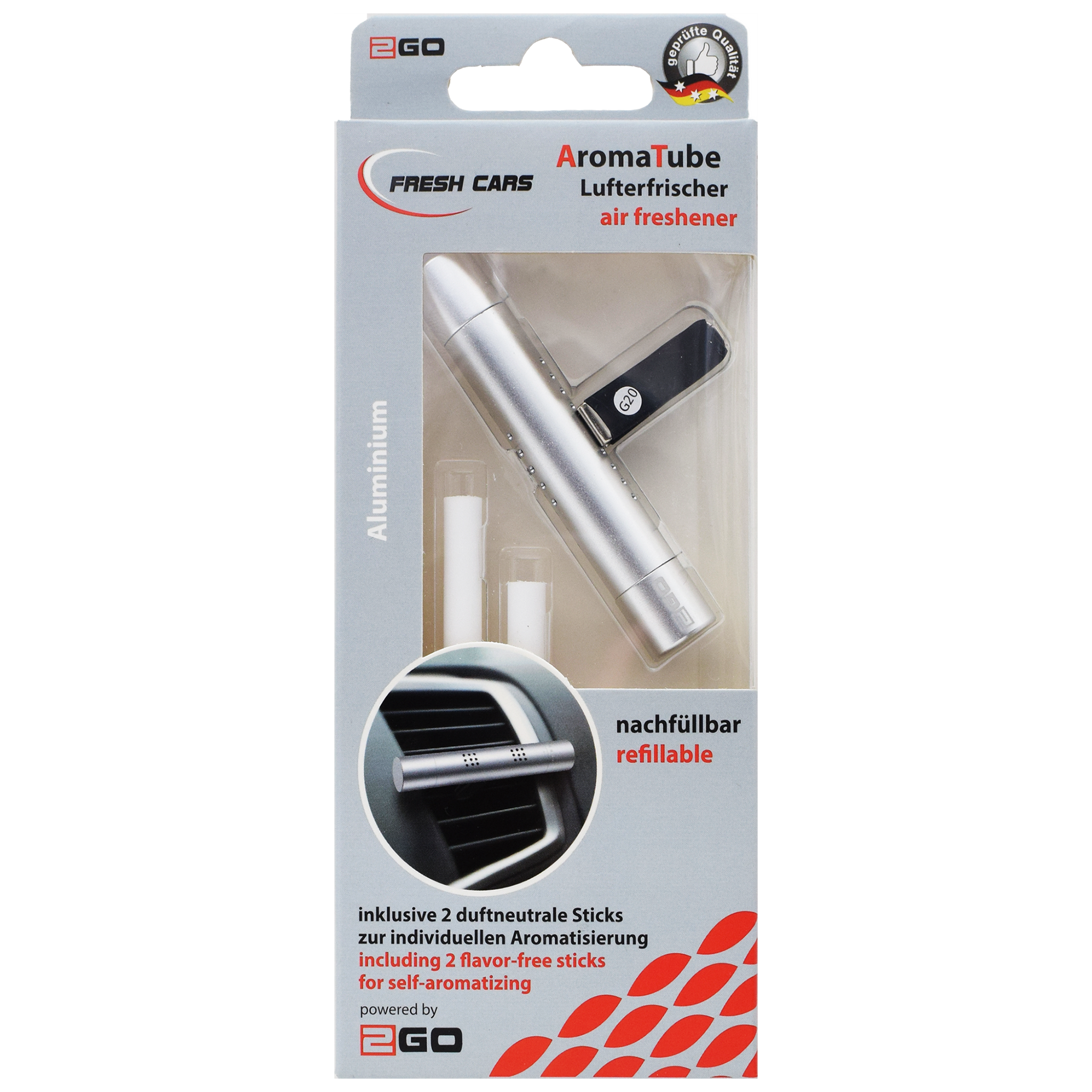 Lufterfrischer Aroma Tube - für die Kfz-Lüftung - silber - Verpackung