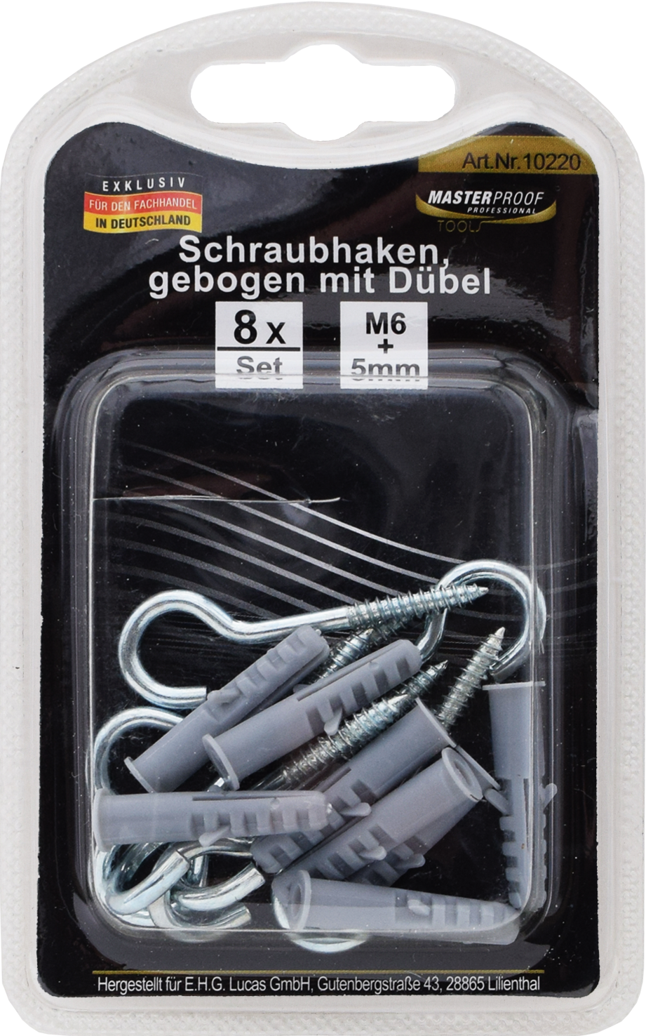 Schraubhaken gebogen M6 mit Dübel 5 mm