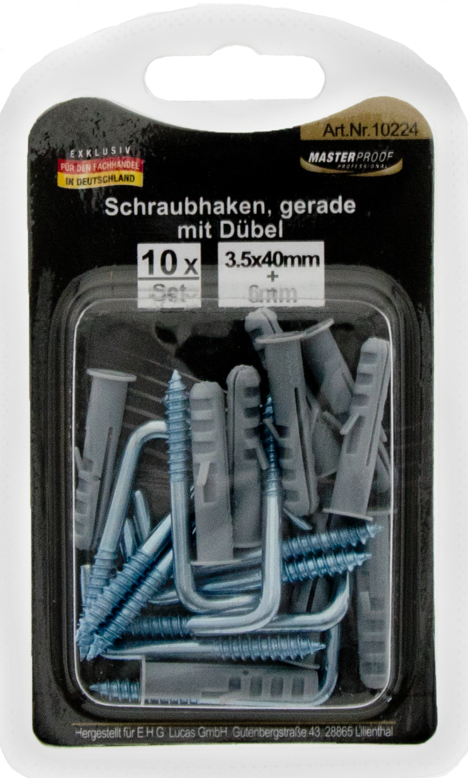 Schraubhaken gerade 3,5 x 40 mm mit Dübel 6 mm