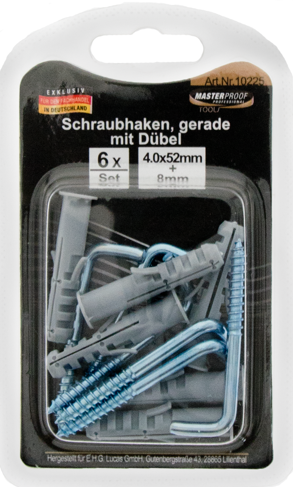 Schraubhaken gerade 4 x 52 mm mit Dübel 8 mm