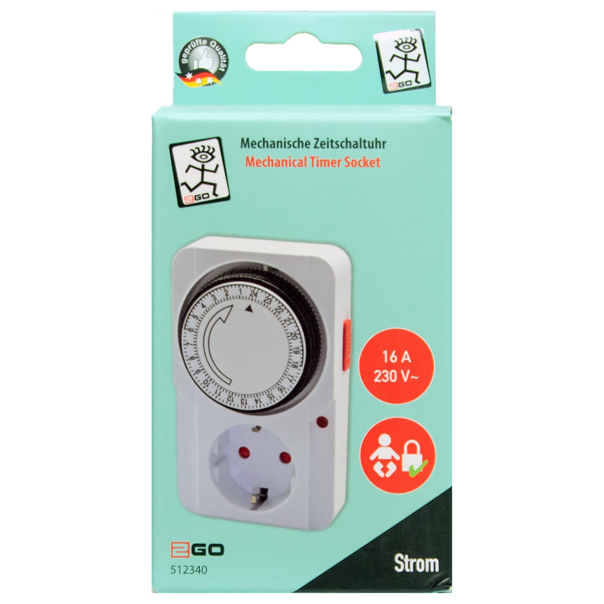Mechanische Zeitschaltuhr – 15-Min.-Intervalle - 16A - 3680W - 3 Modi - IP20 - weiß - Verpackung