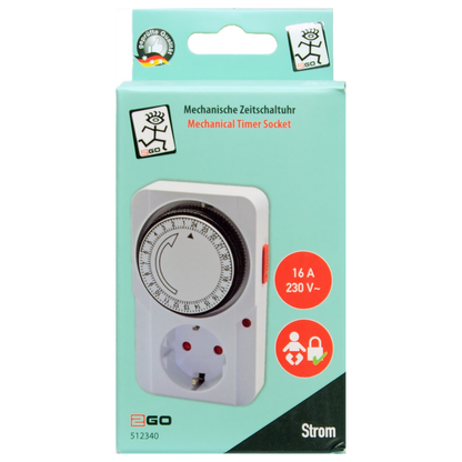 Mechanische Zeitschaltuhr – 15-Min.-Intervalle - 16A - 3680W - 3 Modi - IP20 - weiß - Verpackung
