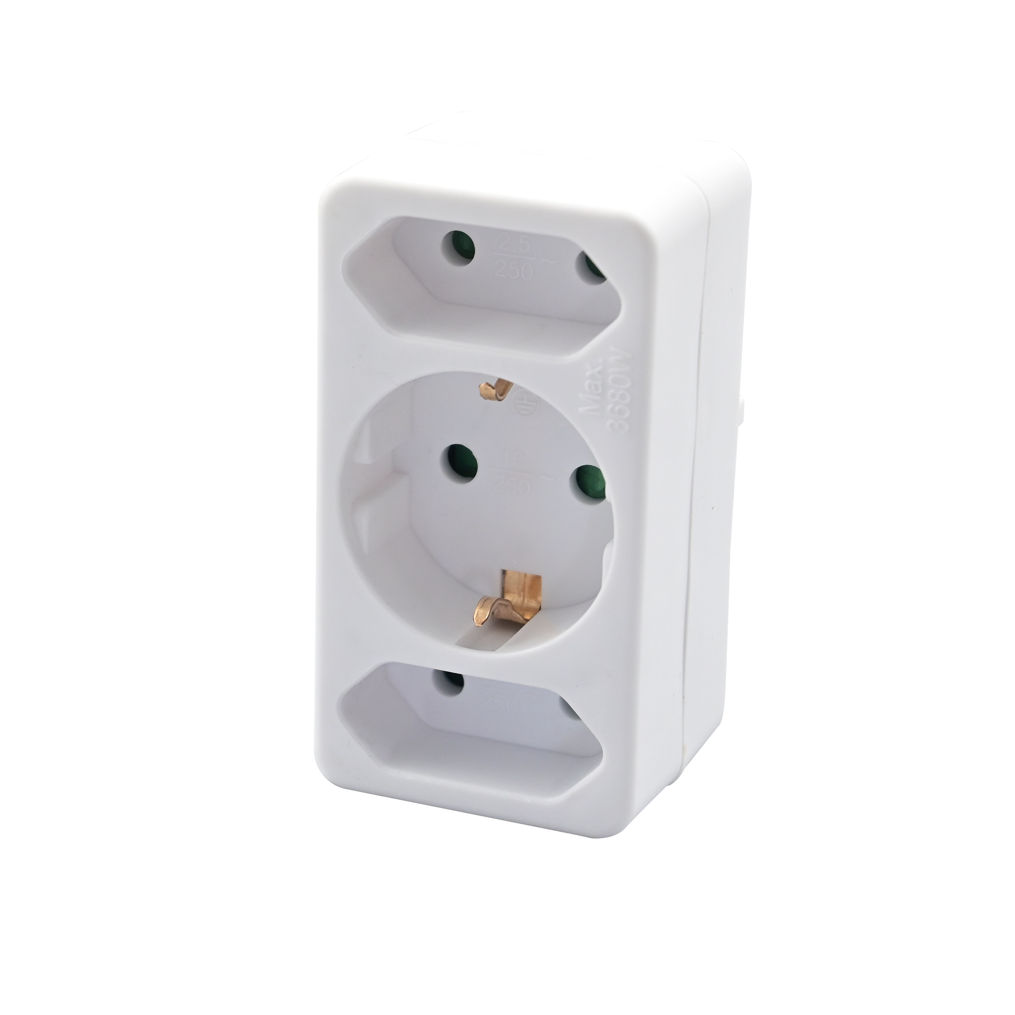 Steckdosenadapter - Schukostecker auf 1x Schukobuchse und 2x Eurobuchse - weiß