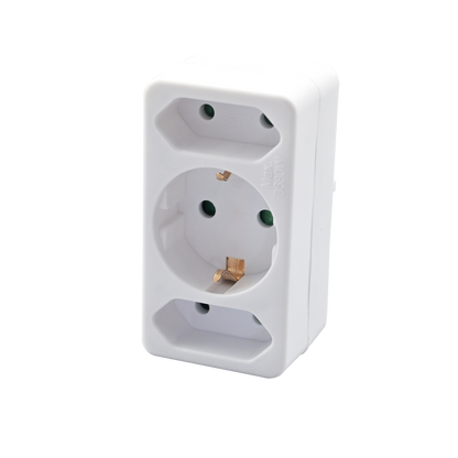 Steckdosenadapter - Schukostecker auf 1x Schukobuchse und 2x Eurobuchse - weiß