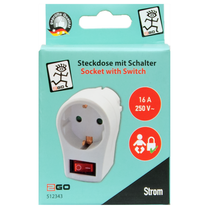 Schuko-Zwischensteckdose - beleuchteter Schalter - 16A - weiß - Verpackung