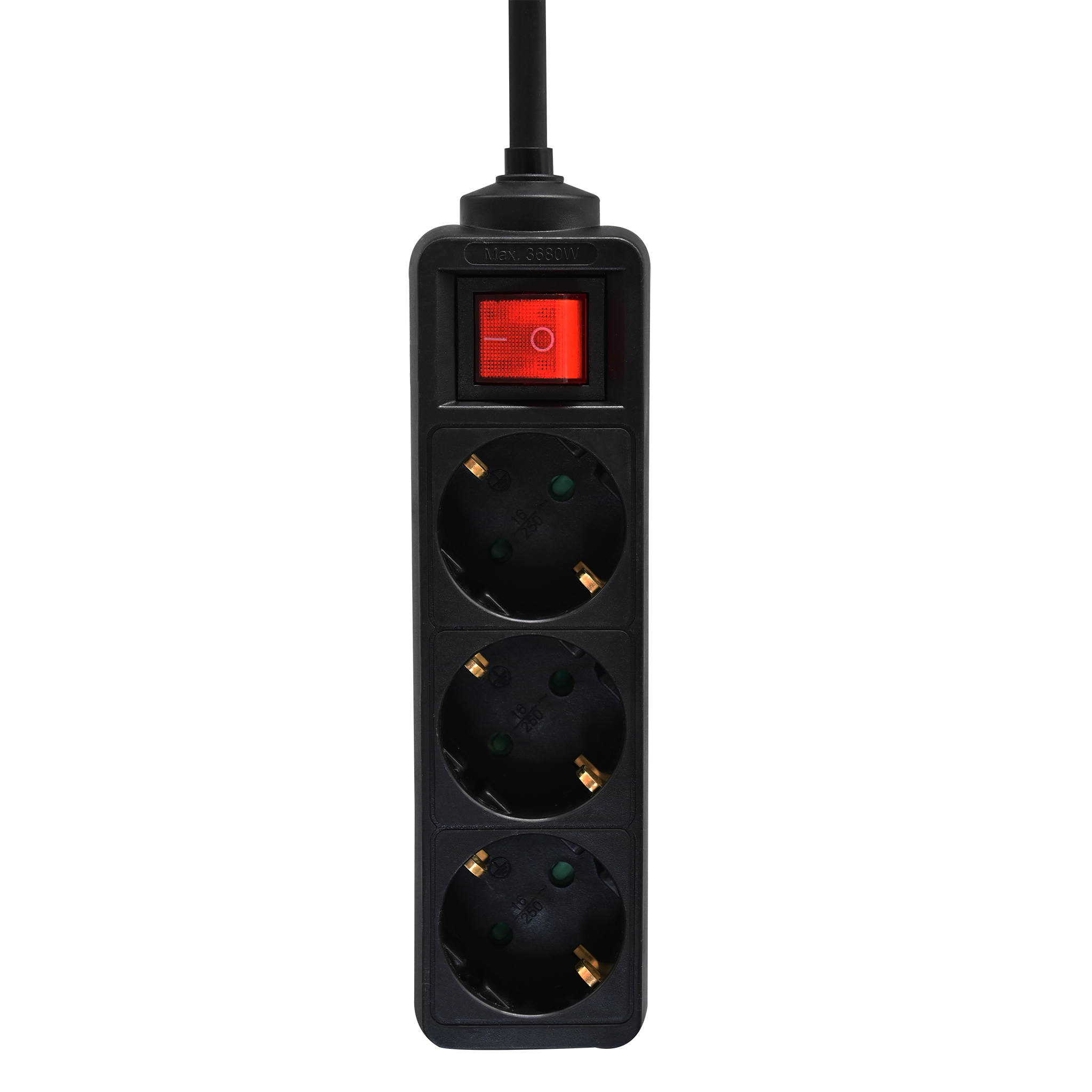 Steckdosenleiste 3-fach mit beleuchtetem Schalter - 16A - 3680W - 150cm - schwarz