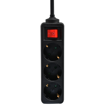 Steckdosenleiste 3-fach mit beleuchtetem Schalter - 16A - 3680W - 150cm - schwarz