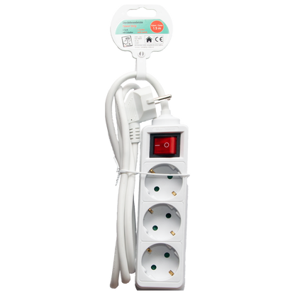 Steckdosenleiste 3-fach mit beleuchtetem Schalter - 16A - 3680W - 150cm - weiß - Verpackung
