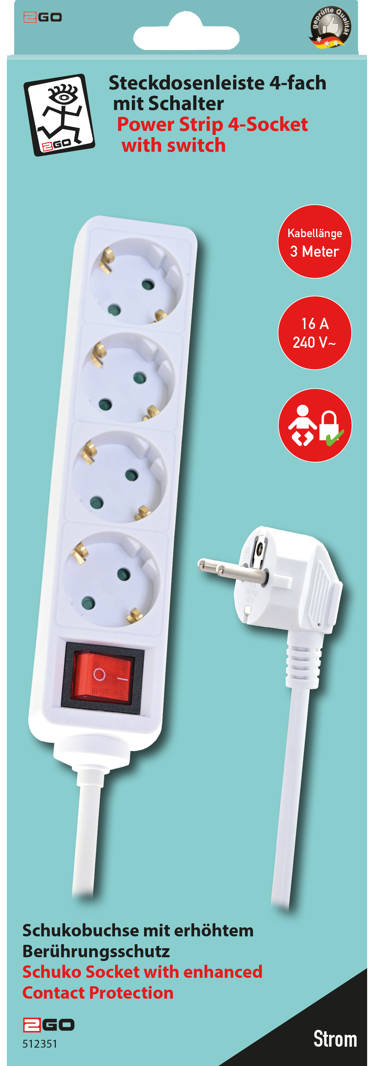 Steckdosenleiste 4-fach mit Schalter