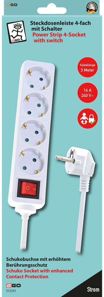 Steckdosenleiste 4-fach mit Schalter