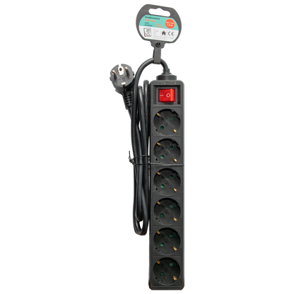 Steckdosenleiste 6-fach mit beleuchtetem Schalter - 16A - 3680W - 150cm - schwarz - Verpackung