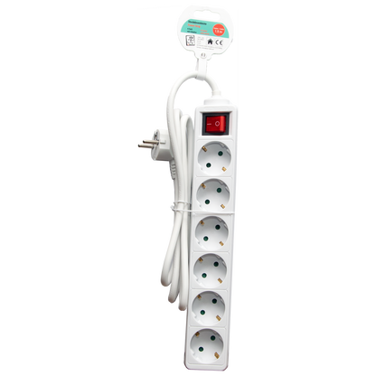 Steckdosenleiste 6-fach mit beleuchtetem Schalter - 16A - 3680W - 150cm - weiß - Verpackung