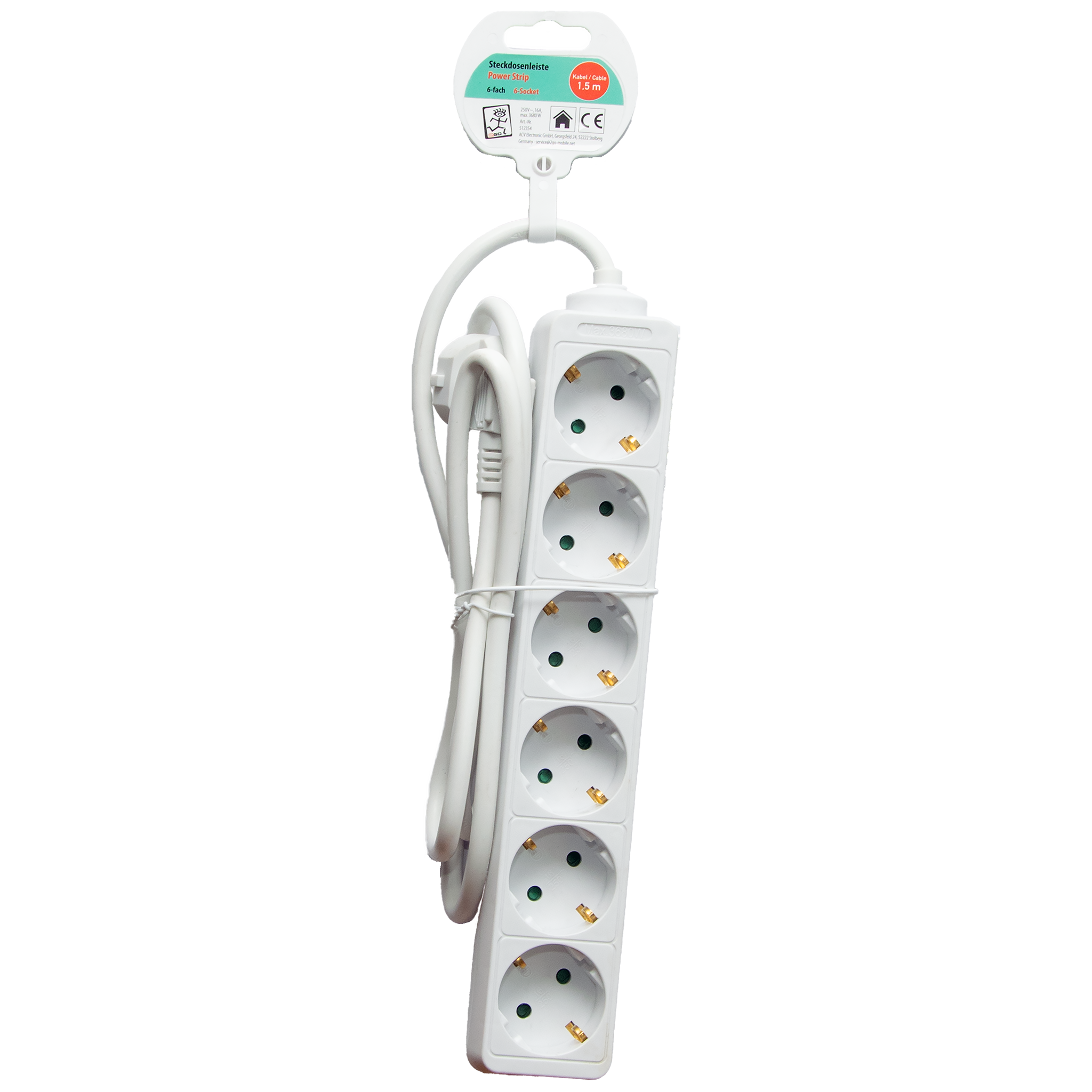 Steckdosenleiste 6-fach - 16 A - 3680 W - 150cm - weiß - Verpackung