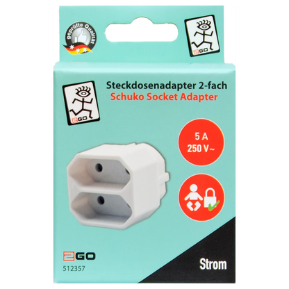 Steckdosenadapter 2-fach - 1 x Schukostecker auf 2 x Eurobuchse - 16 A - 3680 W - weiß - Verpackung