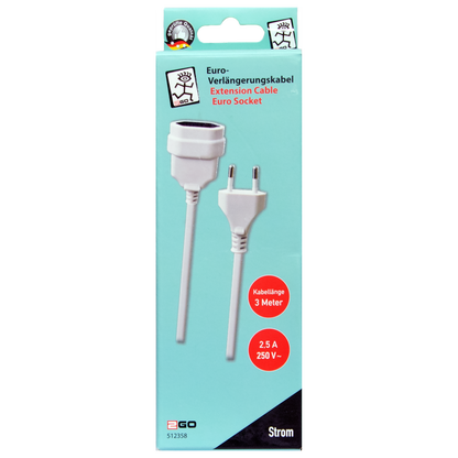 Euro-Verlängerung - Euro-Stecker auf Euro-Kupplung - maximal 600 W - 300 cm - weiß - Verpackung