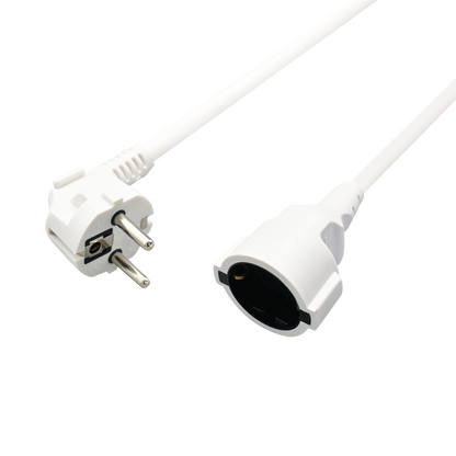 Schuko-Verlängerung mit Winkelstecker – 16A - 3680W - 500cm - weiß