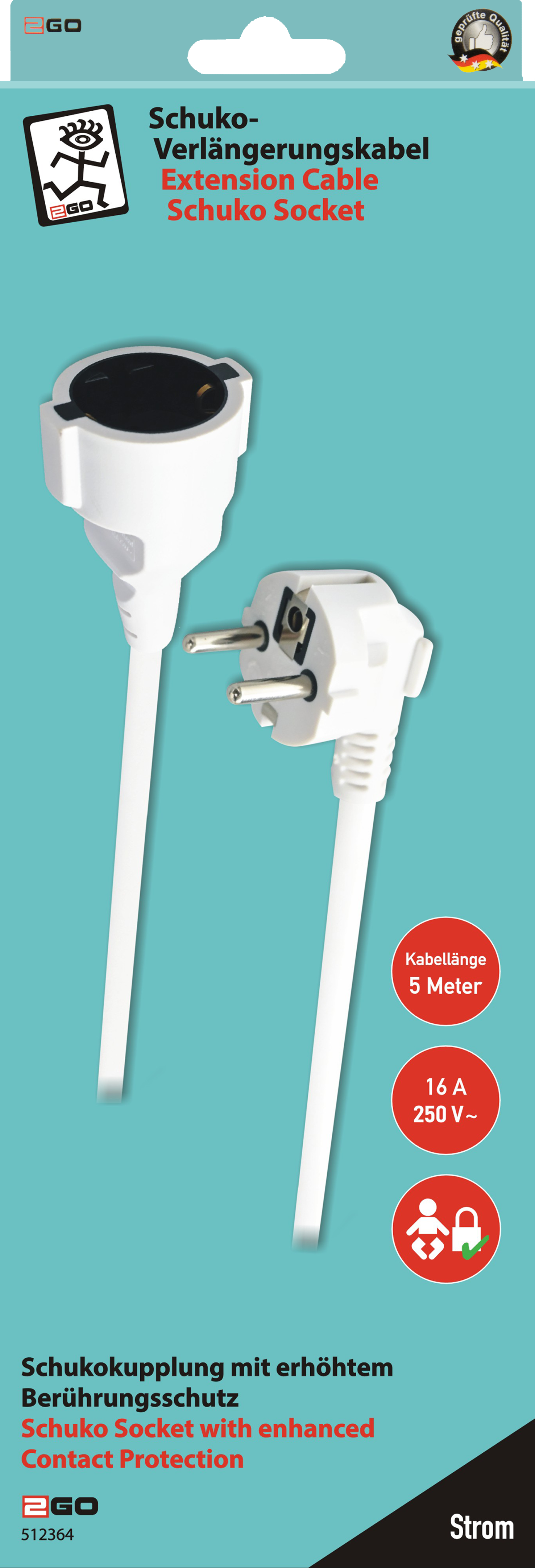 Schuko-Verlängerung mit Winkelstecker