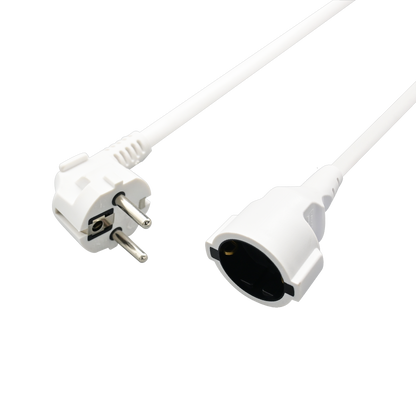 Schuko-Verlängerung mit Winkelstecker – 16A - 3680W - 500cm - weiß